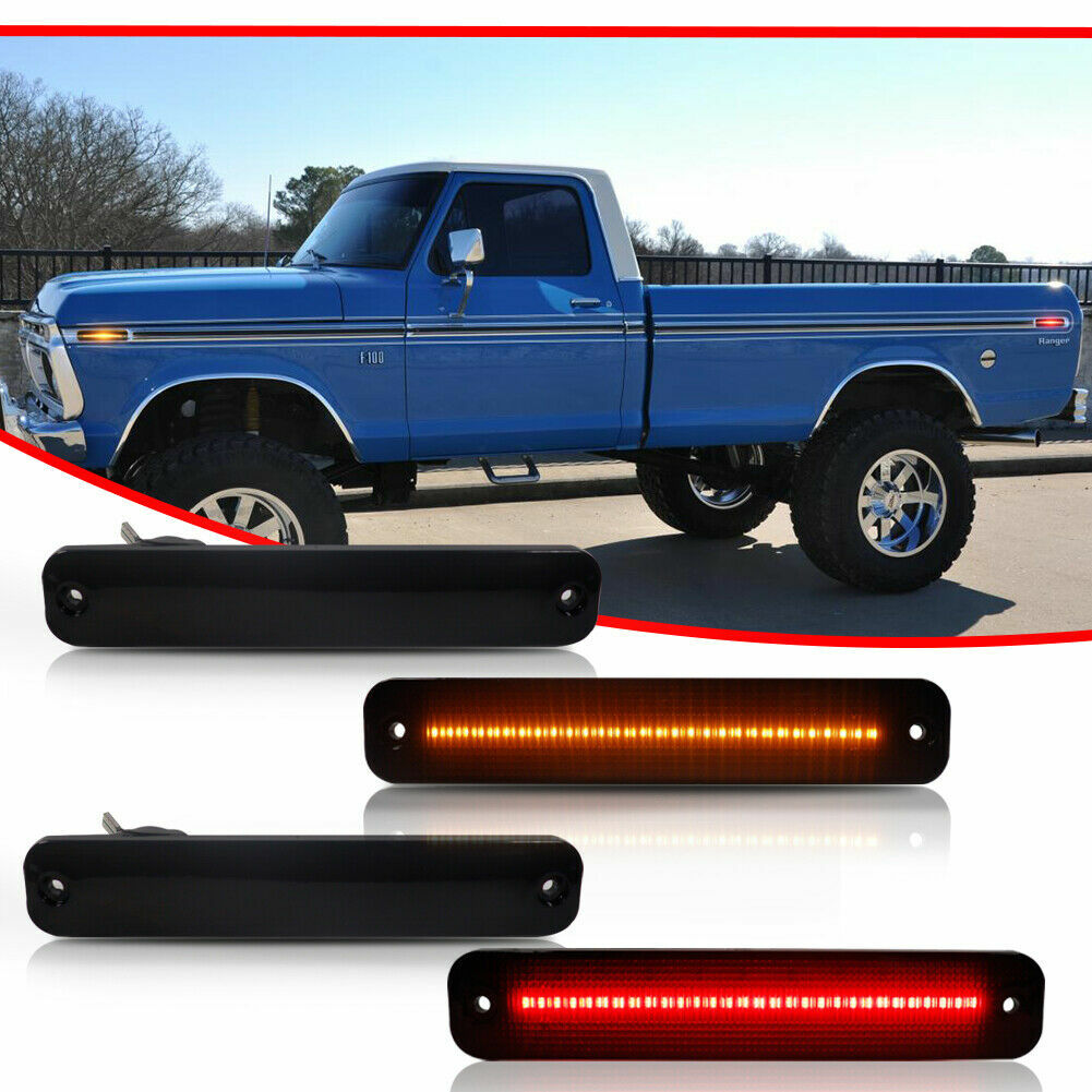 4-Pack Smoke LED Front and Rear Side Marker Lights for 1973-1979 for Ford F-Series Trucks