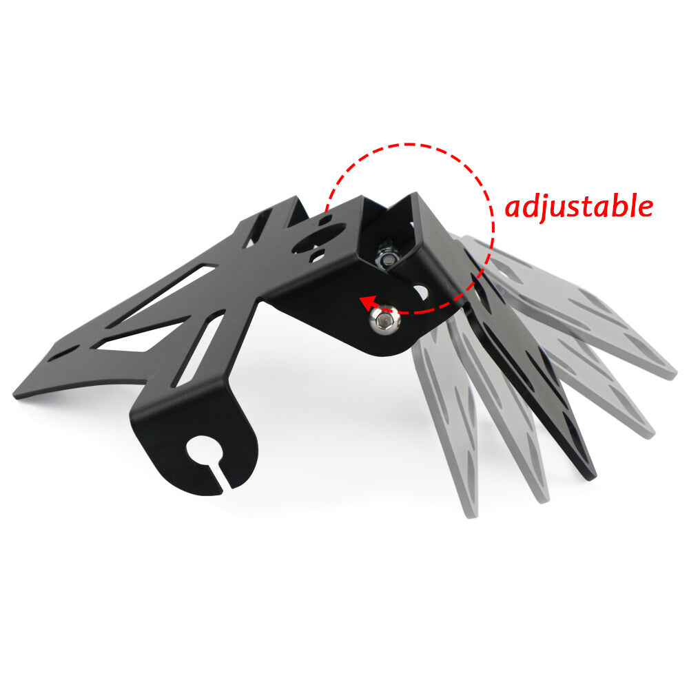 Motorcycle mudguard kit, license plate holder, adjustable, flip-up and folding.