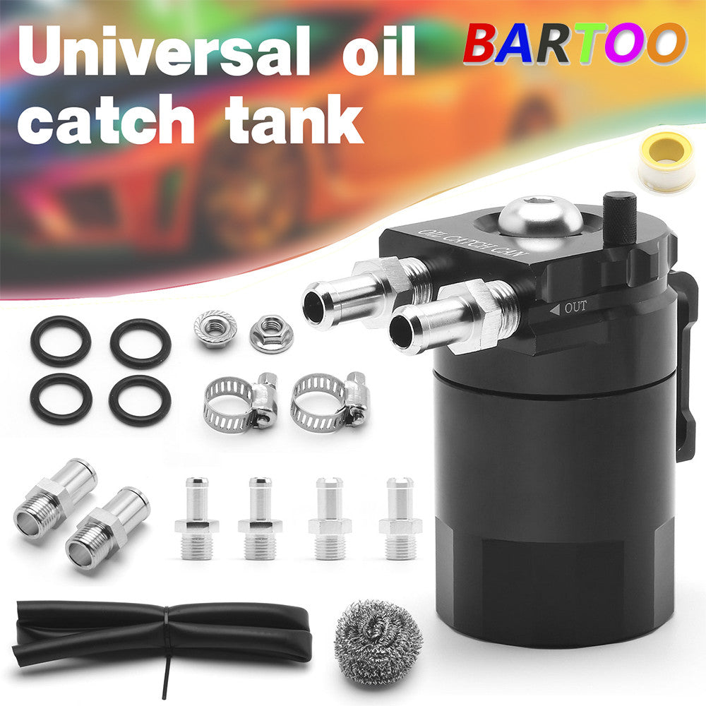 Black Oil Catch Can Tank Baffled Reservoir with Drain Valve Breather Filter US