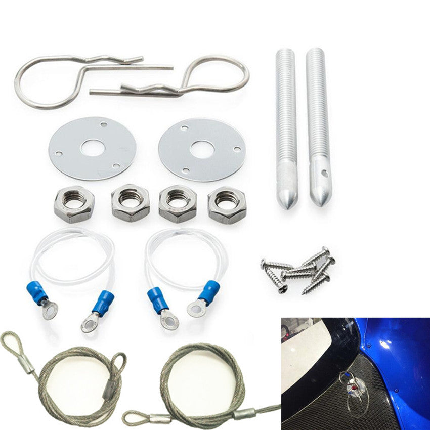 Car Plus Flush Hair Pin Style Hood Cover Latch Pin Steel wire Lanyards