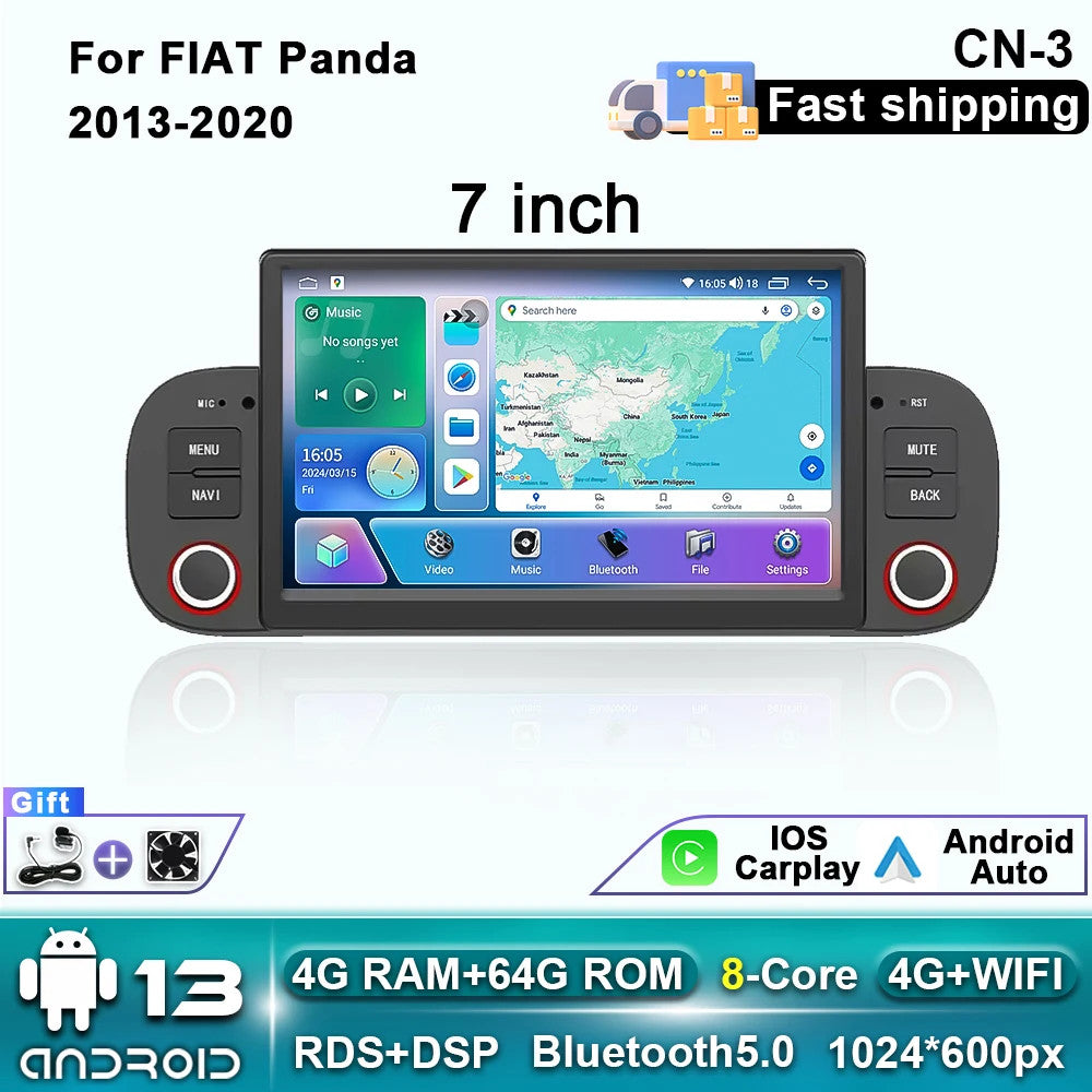 Android Auto CarPlay Car Radio for Fiat Panda 2013-2020 Stereo GPS Player Screen