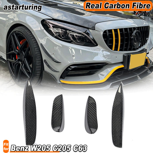 Fit for Benz W205 C205 C63 15-21 REAL Carbon Front Bumper Splitter Canards Fins