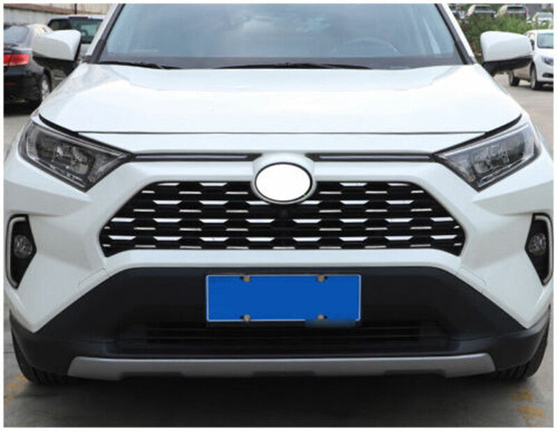 silver Front Center Mesh Grille Grill Decals Trim Fit for Toyota RAV4 2019-2022