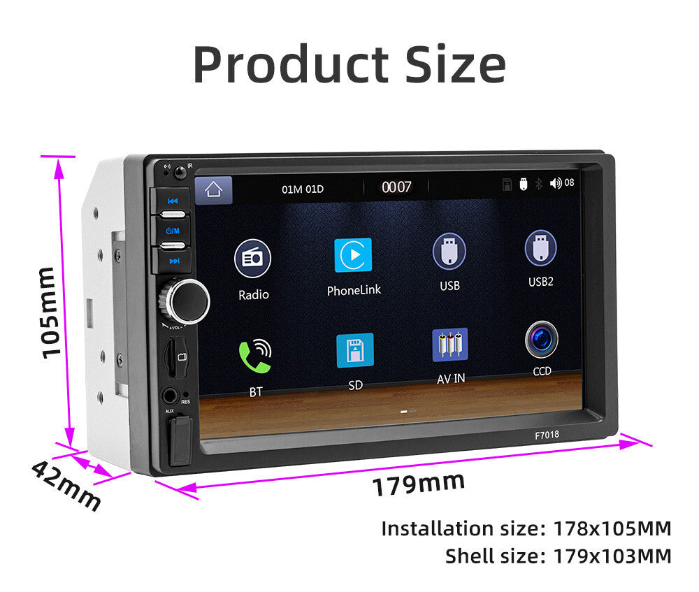 7in Double 2 DIN Car Stereo Radio Bluetooth TF USB AUX-In FM Video MP5 Player