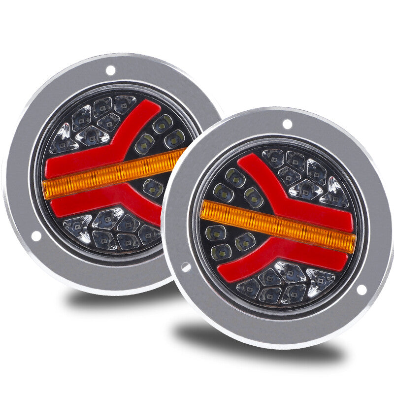 2X 4inch Red White Round LED Truck Trailer Stop Turn Signal Tail Brake Light DRL