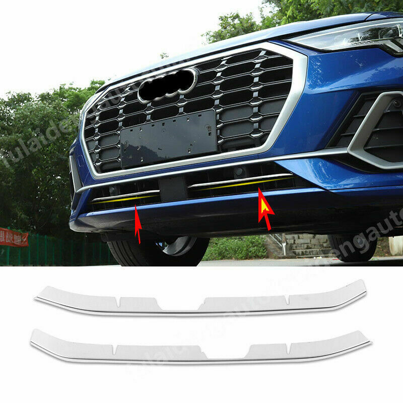 for Audi Q3 2019 2020 2021 Chrome Front Bumper Bottom Grille Cover Strips Steel
