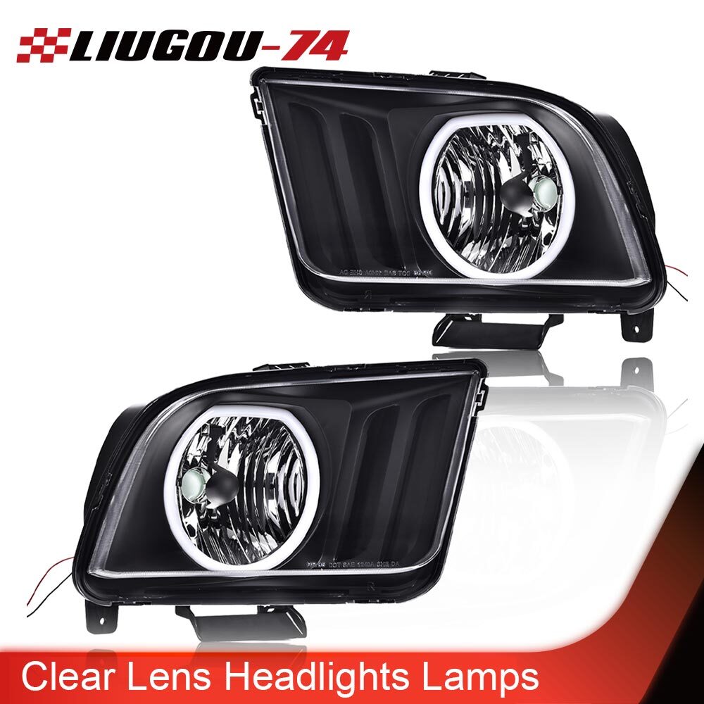 Suitable for 05-09 for Ford for Mustang Black/Smoke LED DRL Halo Headlights LHRH