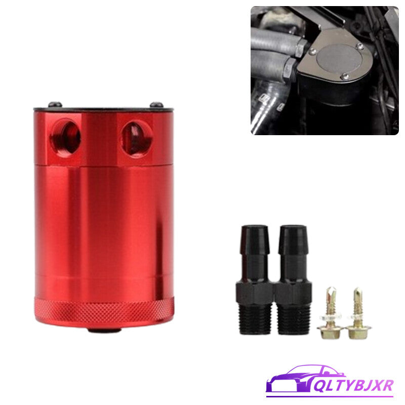 Compact Baffled 2-Port Aluminum Oil Catch Reservoir Can Tank Red Universal