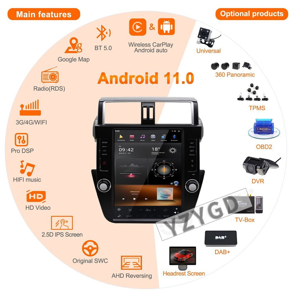 for Toyota for Land Cruiser Prado 150 2014-2017 Android Car Radio CarPlay Screen 64G