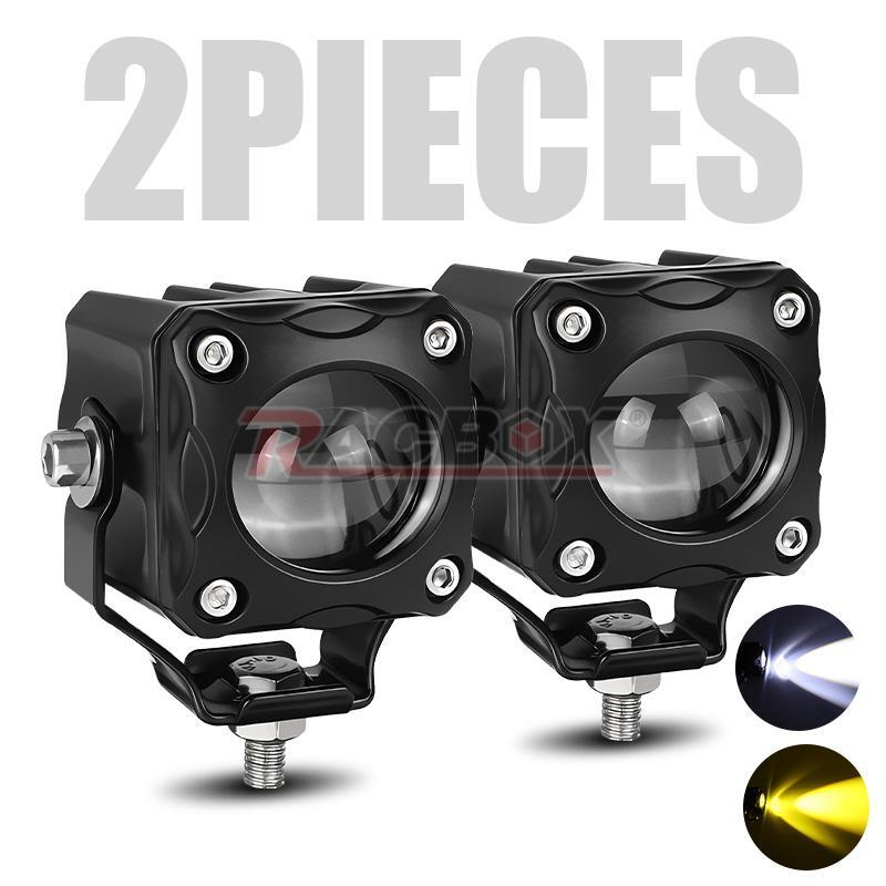 LED Motorcycle Headlight Yellow White Hi/Lo Spot Light Driving Fog Lamp Offroad