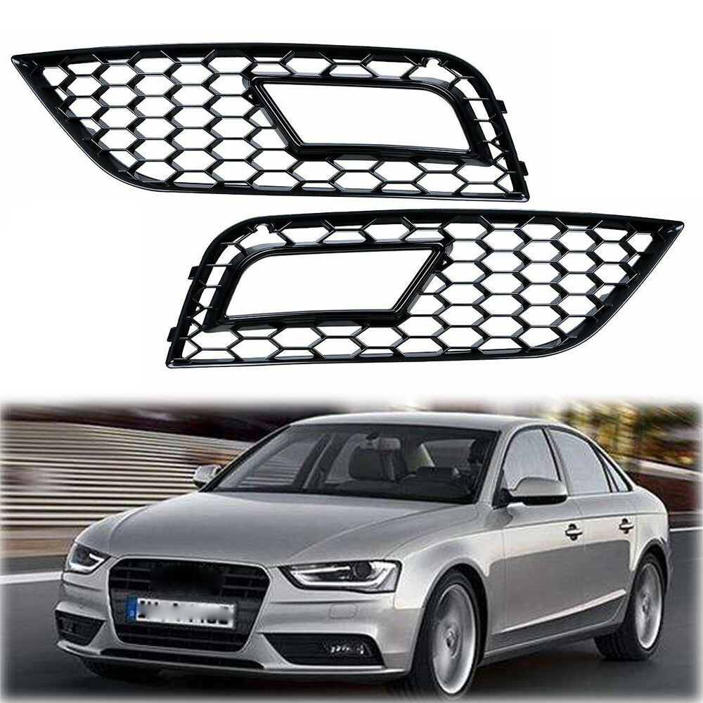 FRONT BUMPER FOG LIGHT GRILLES GLOSS Black for 2013-2016 for Audi A4 B8.5 RS Style
