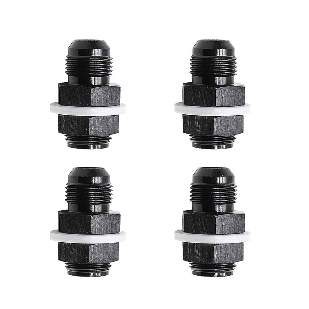 4Pcs Black 8 AN AN8 Flare Fuel Cell Bulkhead Fitting With Teflon Washer AN8