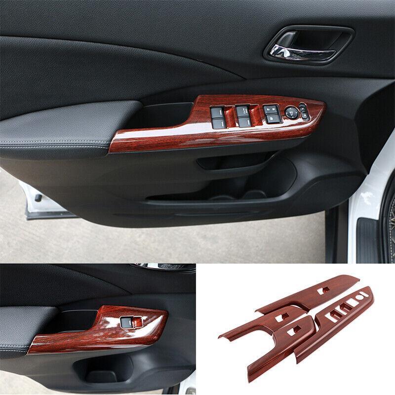 Red Wood Grain Window Lock Lift Panel Trim Frame for HONDA CR-V CRV 2012-2016