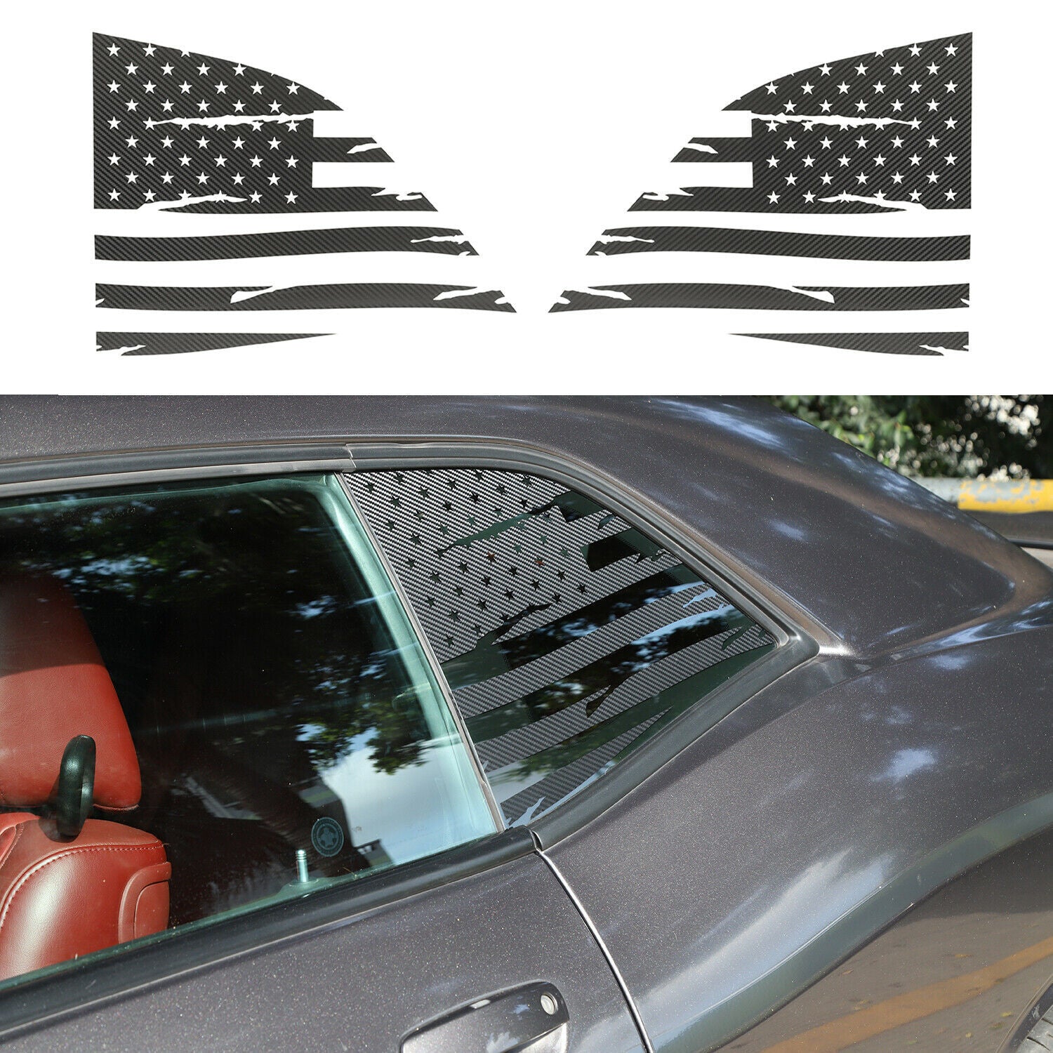 Car Rear Window Trim Sticker for Dodge for Challenger 2008+ Carbon Fiber Flag