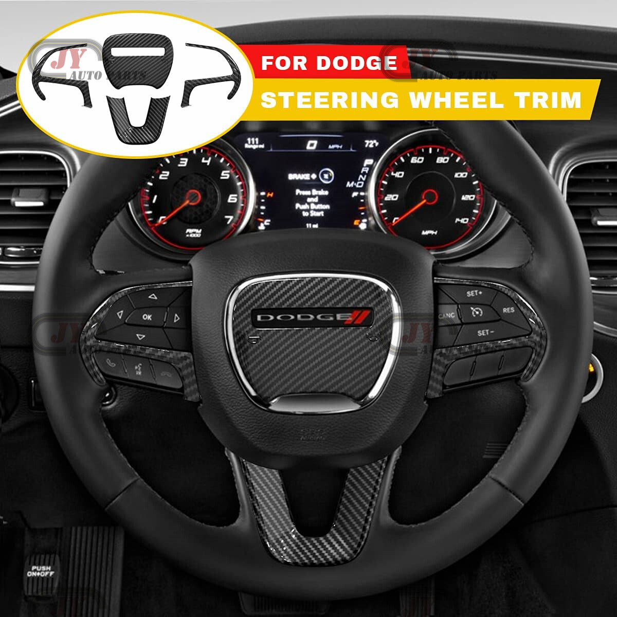 4x for Dodge Charger for Challenger Carbon Fiber Steering Wheel Cover Trim Stickers