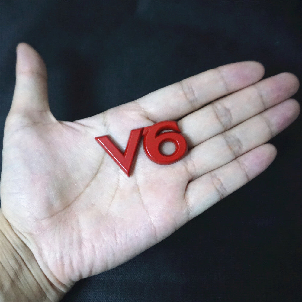2x V6 Matte Red Metal Sticker Badge Emblem Decal Performance Motors Turbo Fender