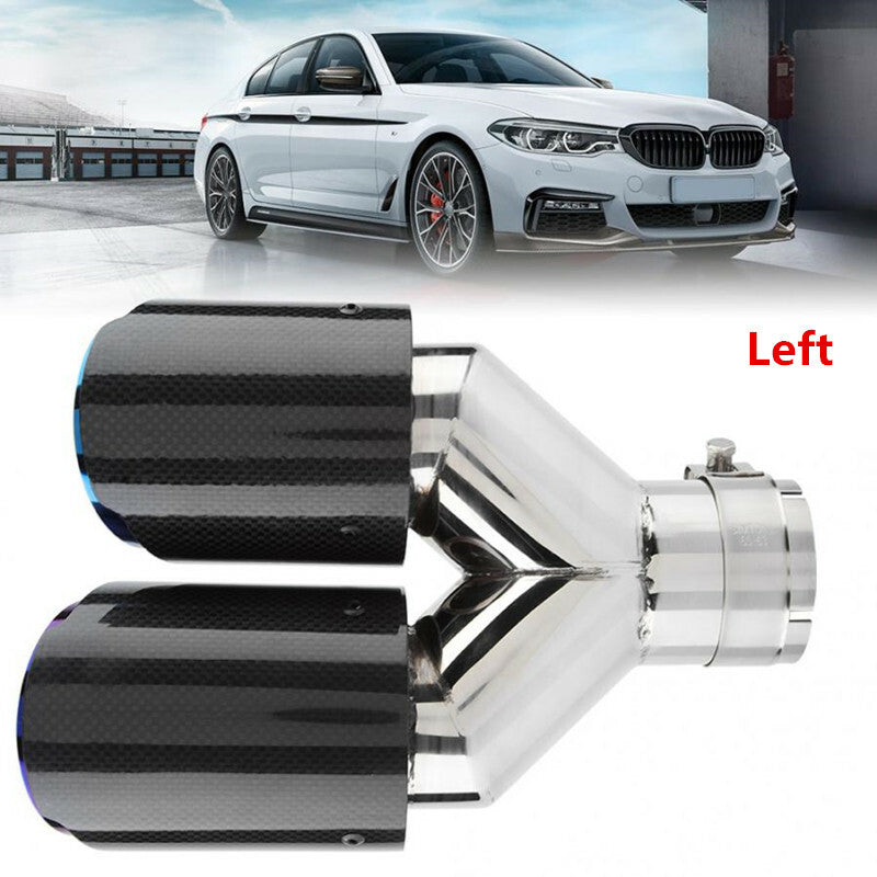 Car Left Carbon Fiber Y-shaped Dual Outlet Exhaust Pipe Muffler Tip Tail Throat