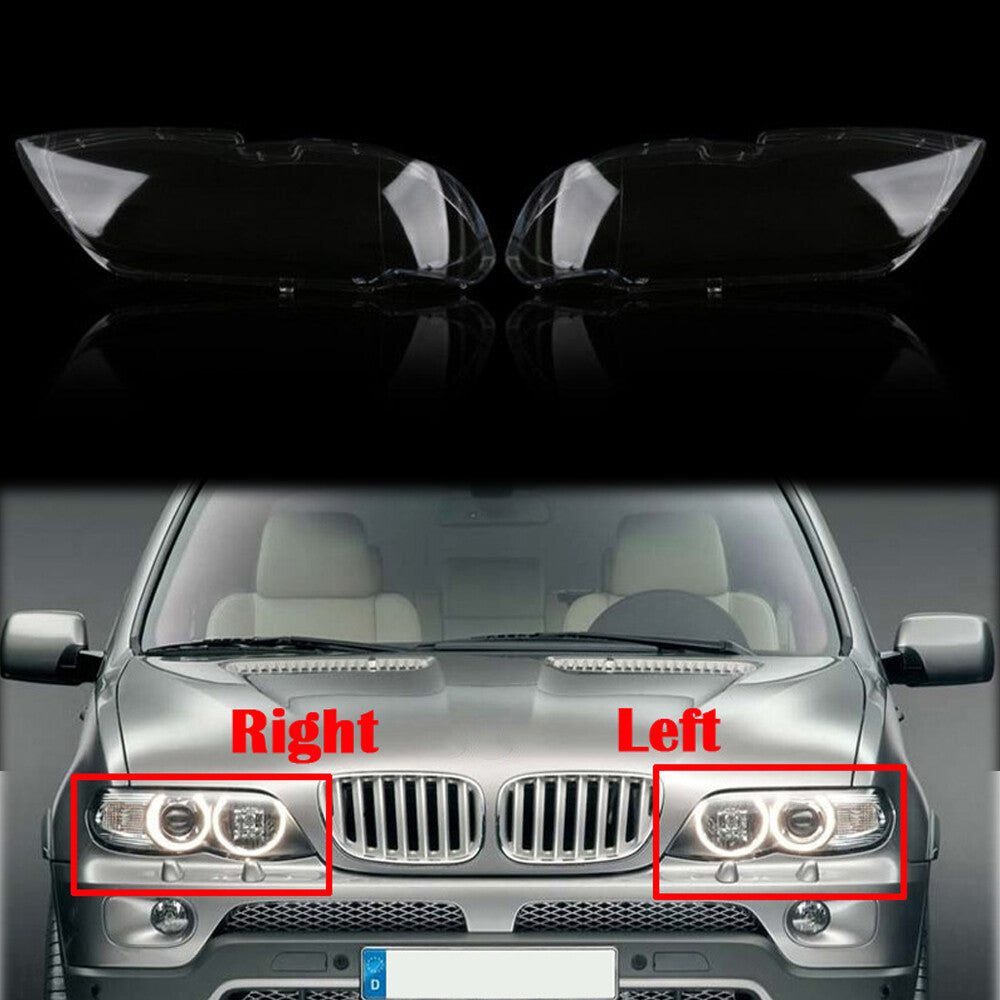 Pair of headlight lens covers, L+R transparent, suitable for 2004-06 for BMW X5 E53 530i 544i