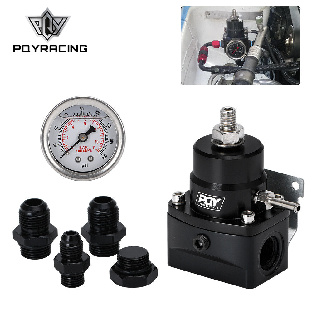 Black Adjustable Fuel Pressure Regulator Kit Oil 0-160psi Gauge -6AN AN8/ORB-8