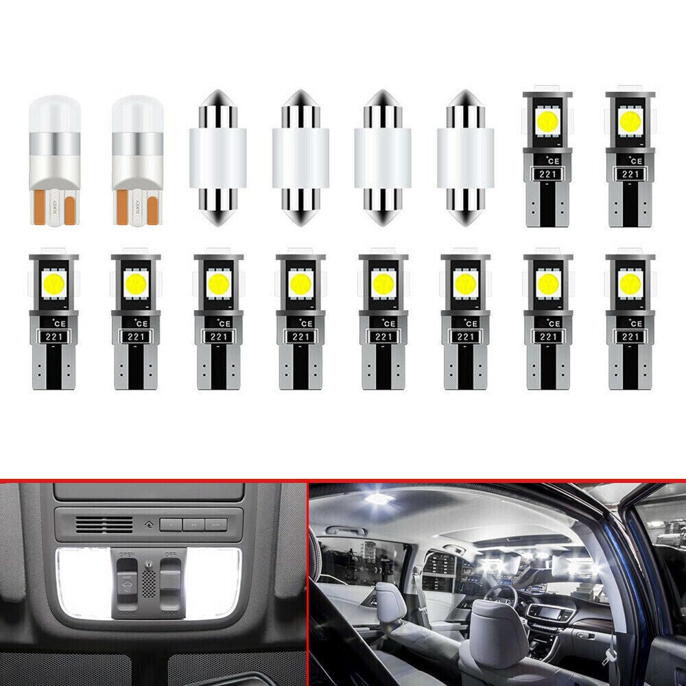 16x Car Accessories Interior Bulbs Package Kit Map Dome License Plate LED Lights