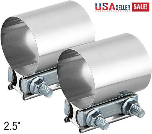 2 x 2.5-inch (2 1/2-inch) Butt Fittings with Clips - T304 Stainless Steel Exhaust with Clips