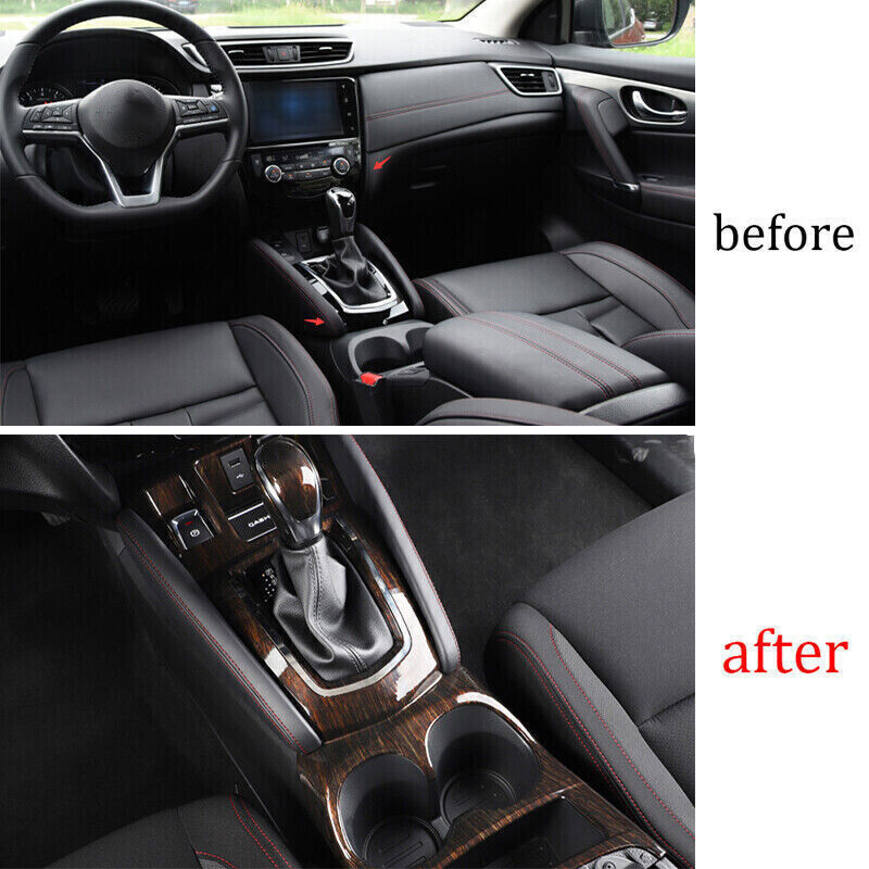 Console Gear Shift Water Cup Panel Trim for Nissan Rogue Sport 17-21 Wood Grain