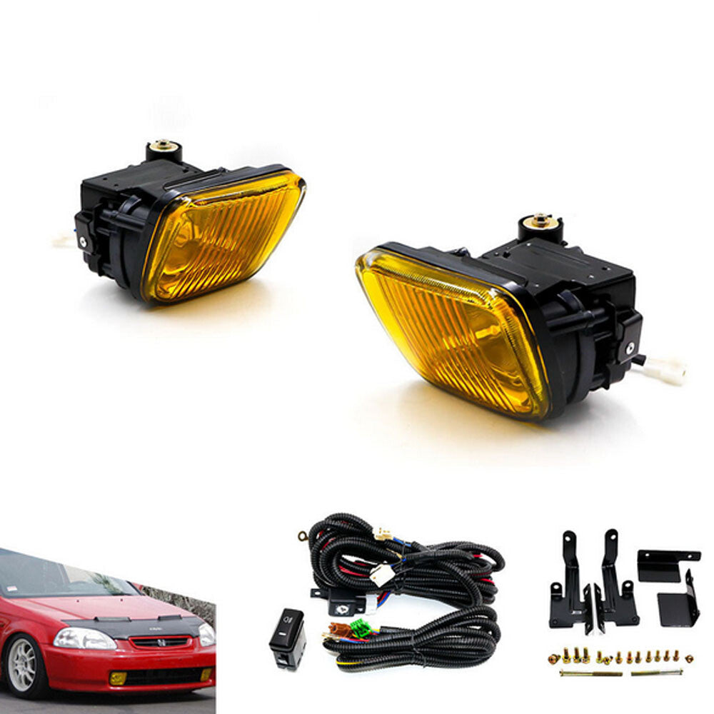 For 96-98 for Civic 2DR 3DR 4DR EK9 JDM Yellow Lens Bumper Fog Lights Lamps/w Wiring