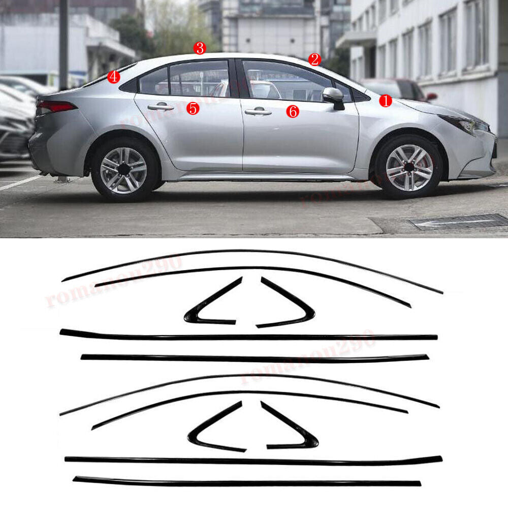 12Pc for Toyota for Corolla Sedan 2020-2023 Black Steel Window Full Strip Cover Trim