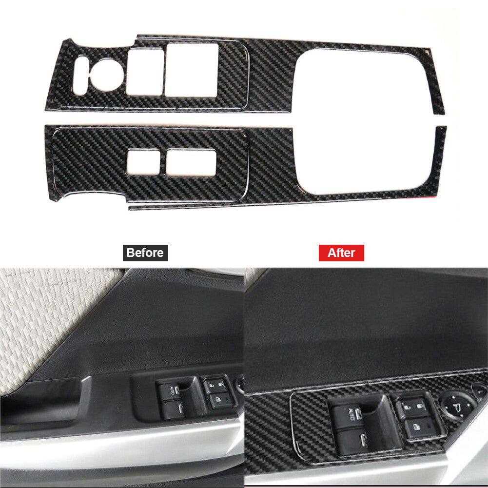 Carbon Fiber Window Switch Lift Panel Trim Cover for Honda for Civic Coupe 2013-2015