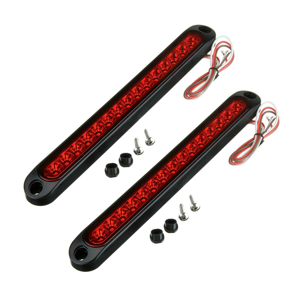 2Pc 250MM 15 LED Trailer Truck RV Stop Tail Rear Brake Turn Light Bar Red Sealed