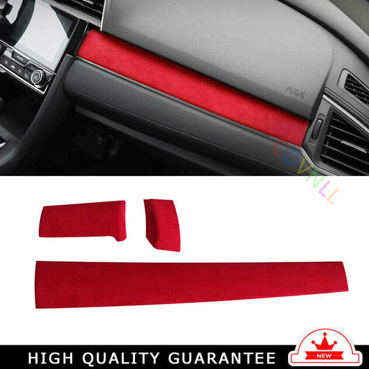 Middle Console Dashboard Strip Trim for Honda for Civic 16-2021 Red Alcantara Suede