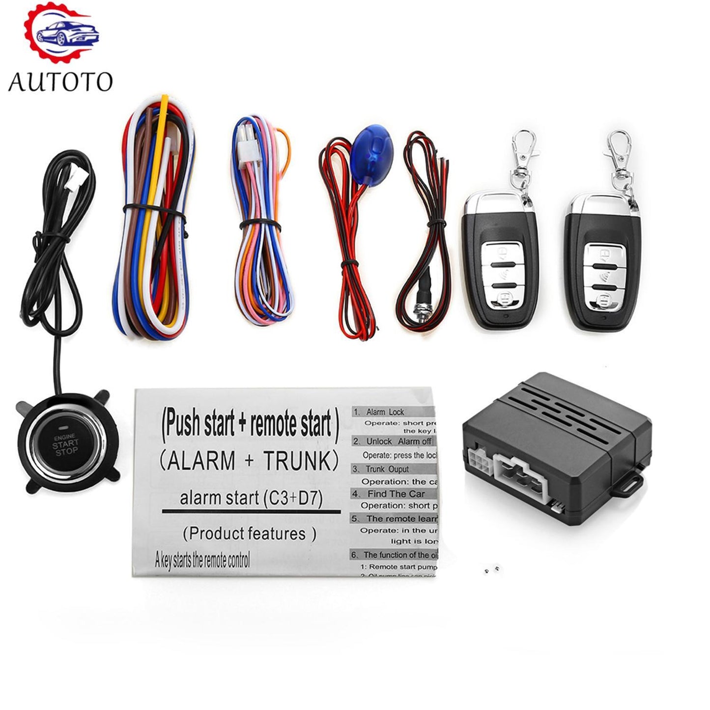 Car Alarm Remote Start Keyless Push Start System Fit For 12V Car Universal