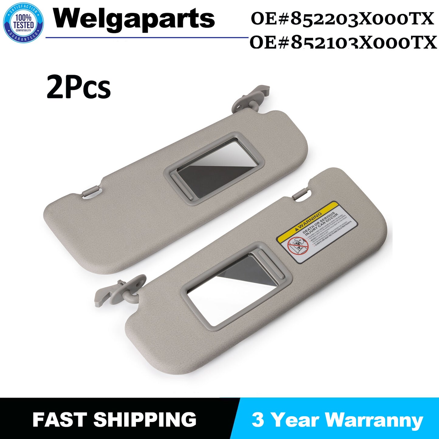 2x Left+Right Sun Visor w/ Mirror Gray for Hyundai for Elantra 2011-2015 1.8L 2.0L