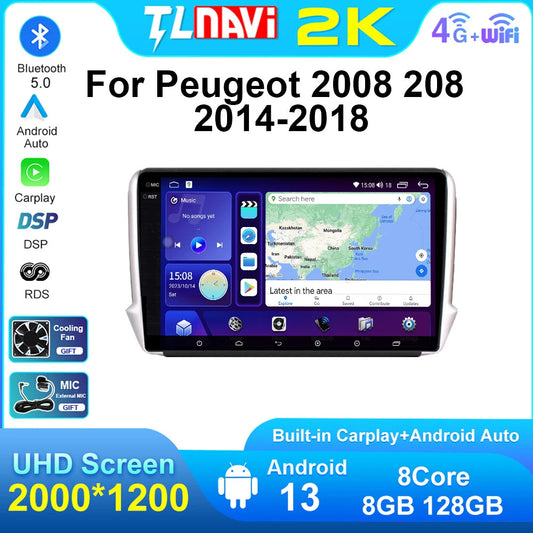 Car Radio for Peugeot 2008 208 2014-2018 GPS Multimedia Android Player Screen