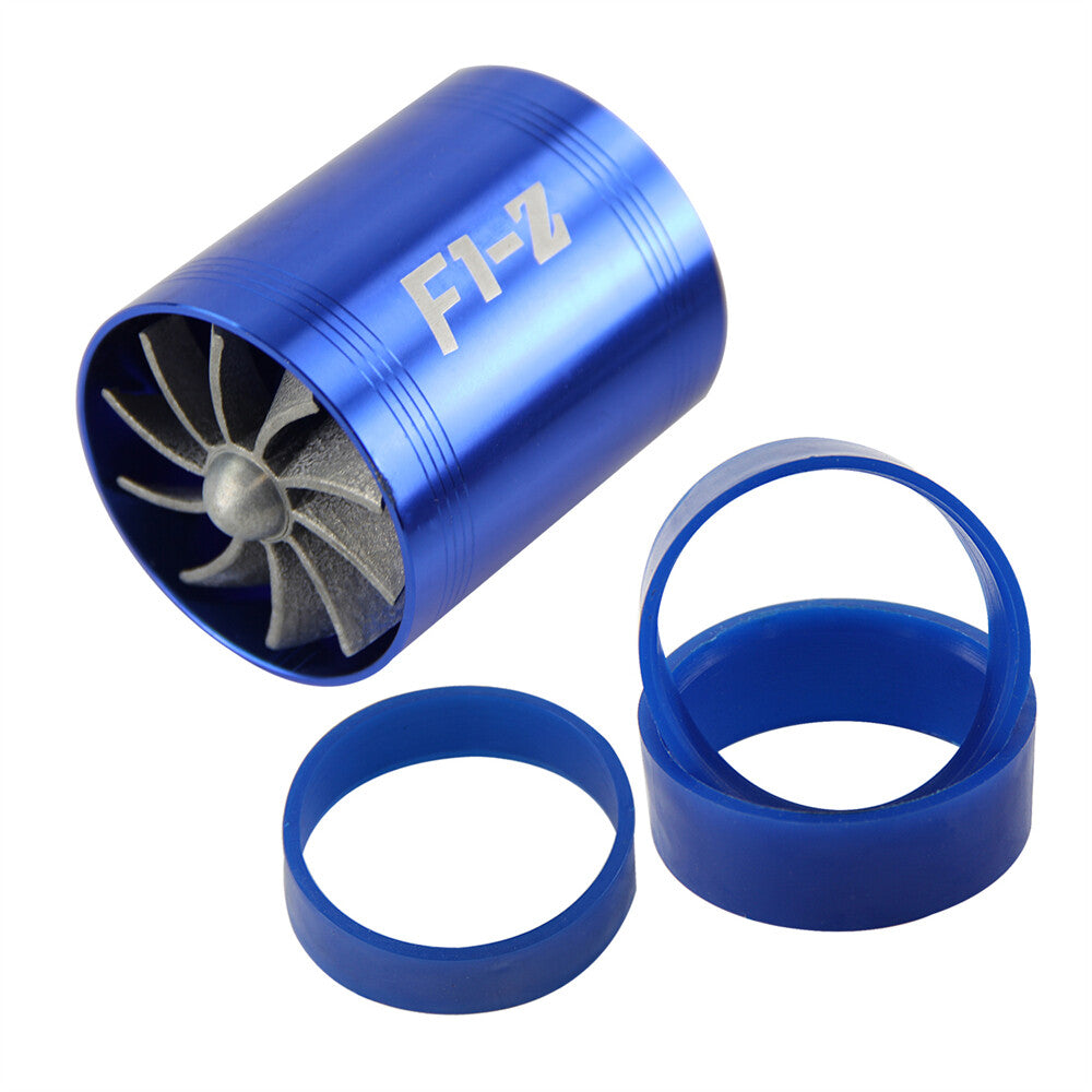 F1-Z Double Supercharger Turbine Turbo charger Air Intake Fuel Saver Fan Blue
