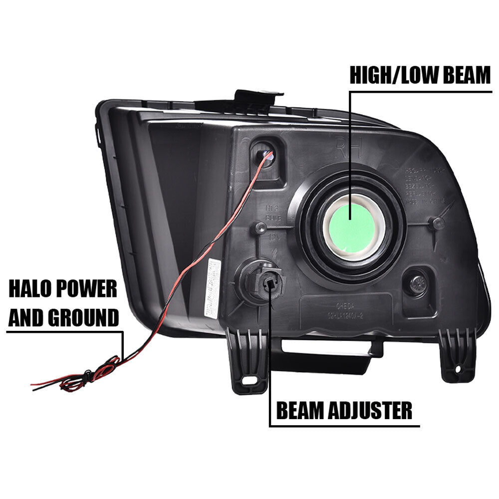 Suitable for 05-09 for Ford for Mustang Black/Smoke LED DRL Halo Headlights LHRH
