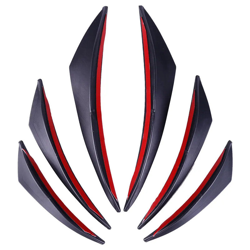 6x Universal Black Car Front Bumper Lip Rubber Fin Splitter Spoiler Body Sticker