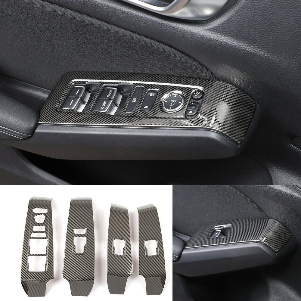 Carbon Fiber Steel Window Lift Switch Button Trim for Honda for Civic 11th 2022 2023