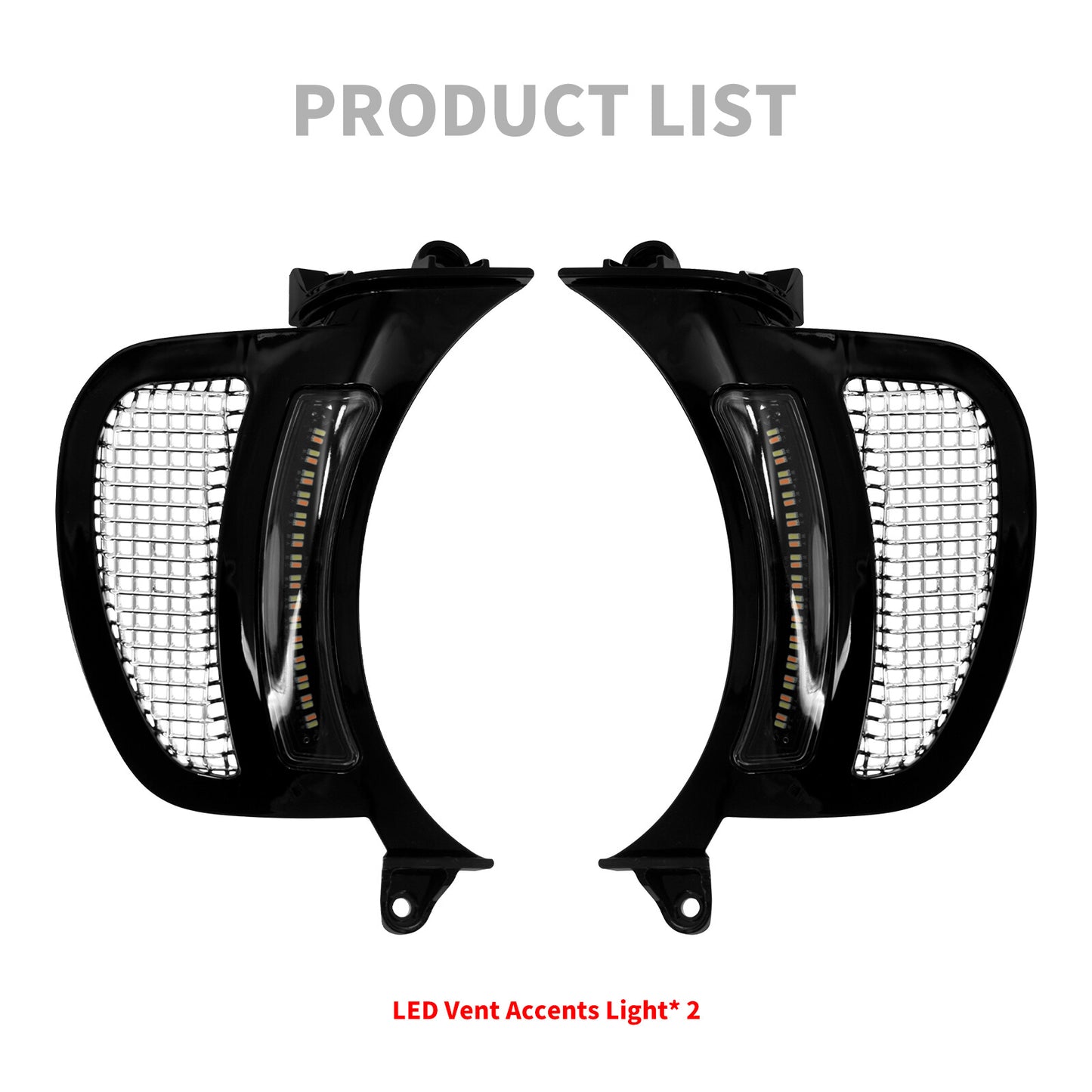 Headlight Vent Accent w/ Chrome Grille LED Light Fit for Harley Road Glide 15-23
