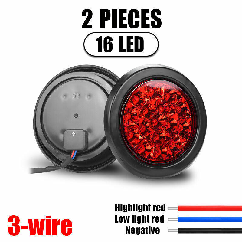 2X 4inch Round Red 16 LED Brake Stop Turn Signal Tail Light For Truck Trailer RV