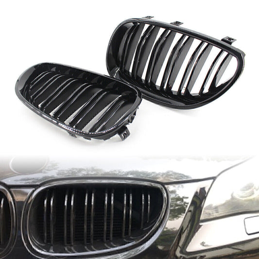 Gloss Black Front Kidney Grill Grille Dual Line Fit for BMW 5 Series E60/E61 2003-09