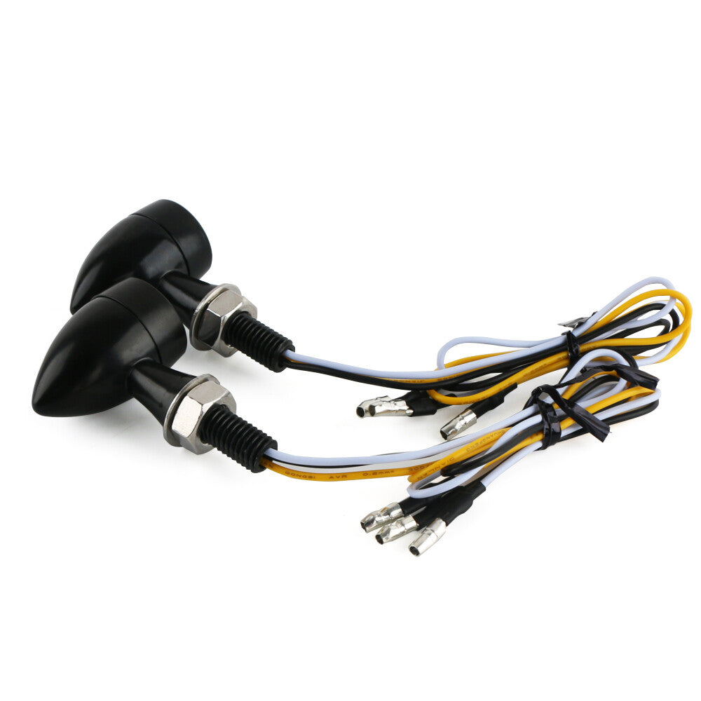 2-Piece Motorcycle LED Turn Signal Lights (DRL) for Bobber Racer Cafe, Amber + Red