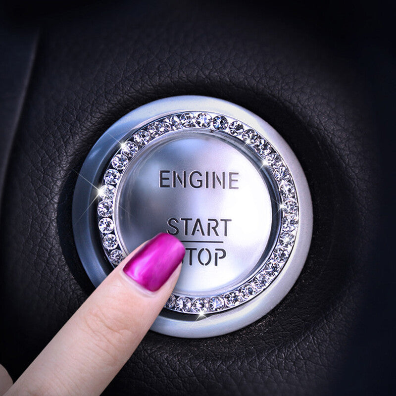 One-key Engine Start Stop Car Interior Ignition Push Button Decor Diamante Ring