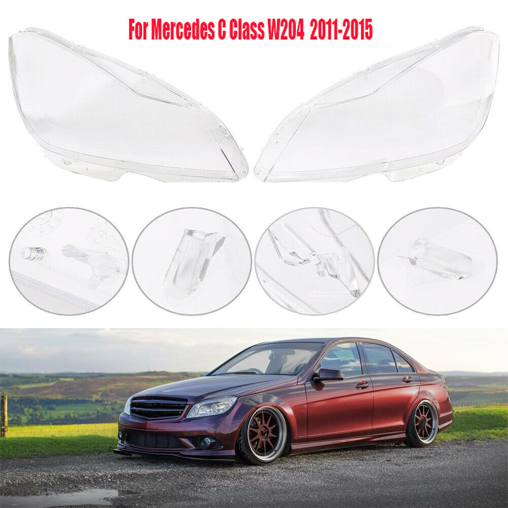 Transparent headlight lens cover LH + right grip for 2011-2013 for Mercedes C-Class W204