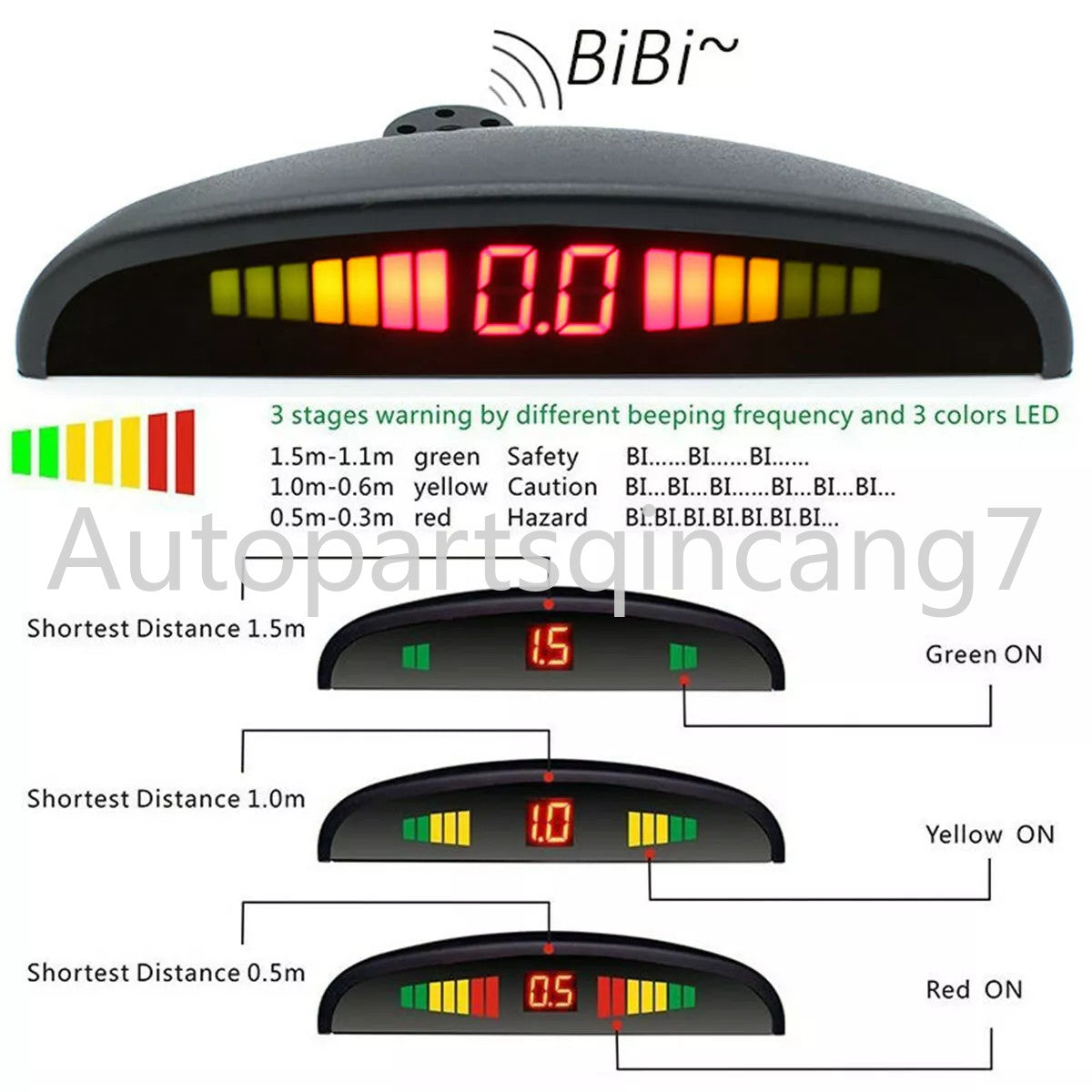 4 Parking Sensors Car Reverse Backup Rear Buzzer Radar System Kit Sound Alarm