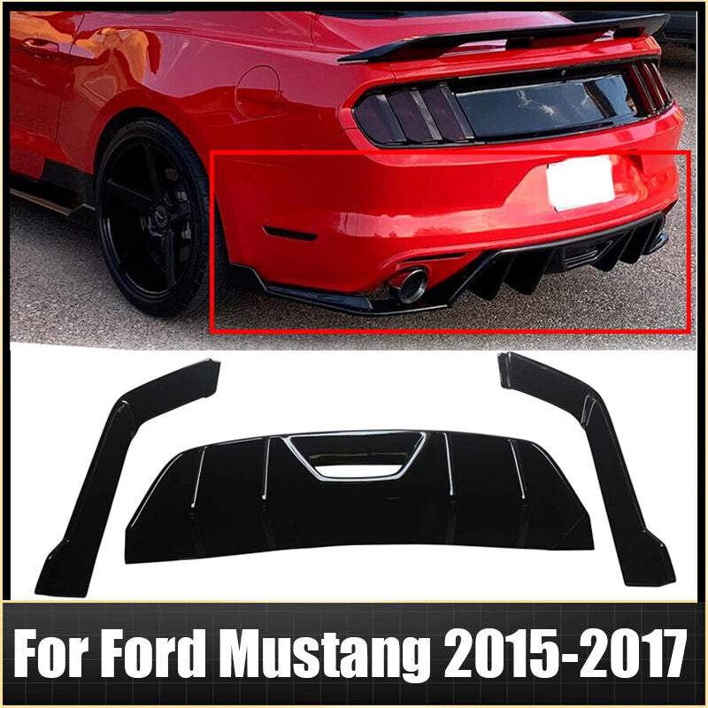 for Ford for Mustang 2015-2017 Rear Bumper Diffuser+Apron Spats Splitter Gloss Black