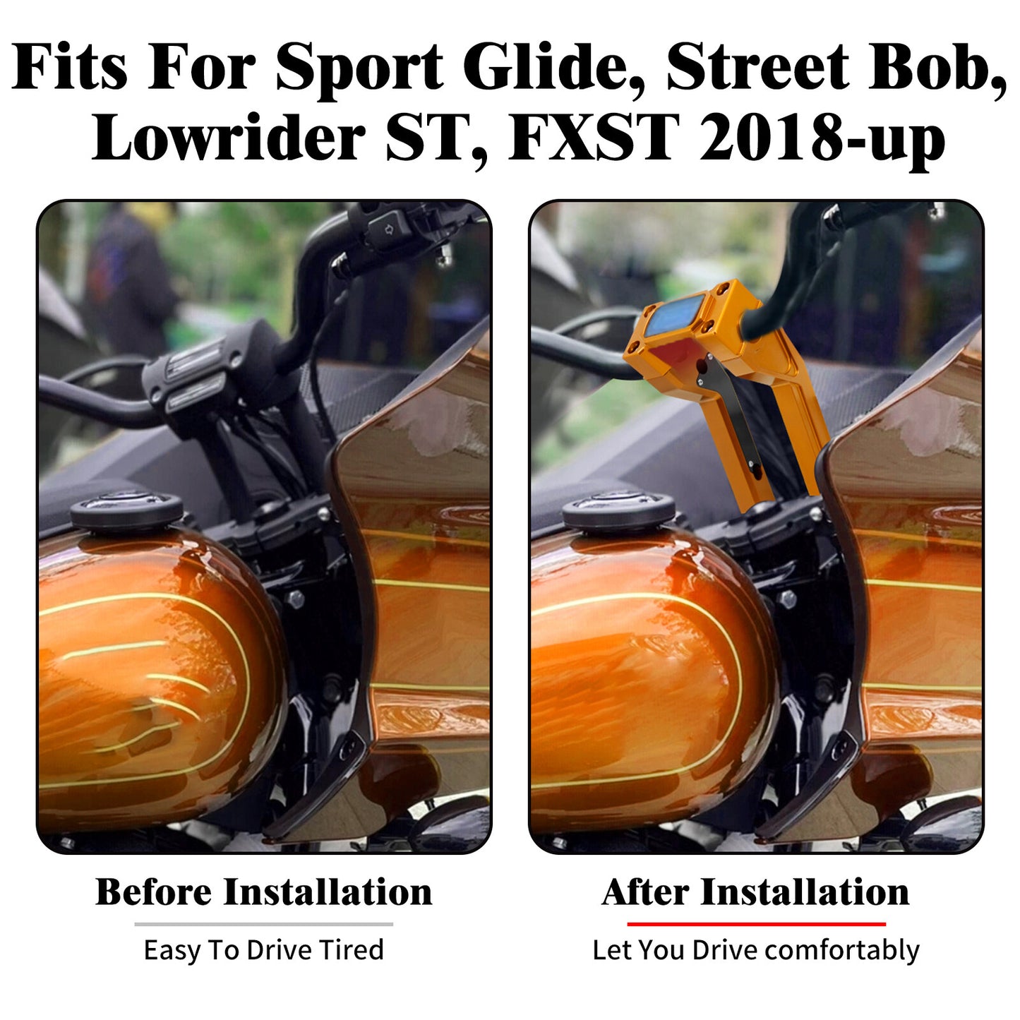 1 Handlebar 8 Gold Riser Clamp Kit for Harley Softail Street Bob Low Rider ST