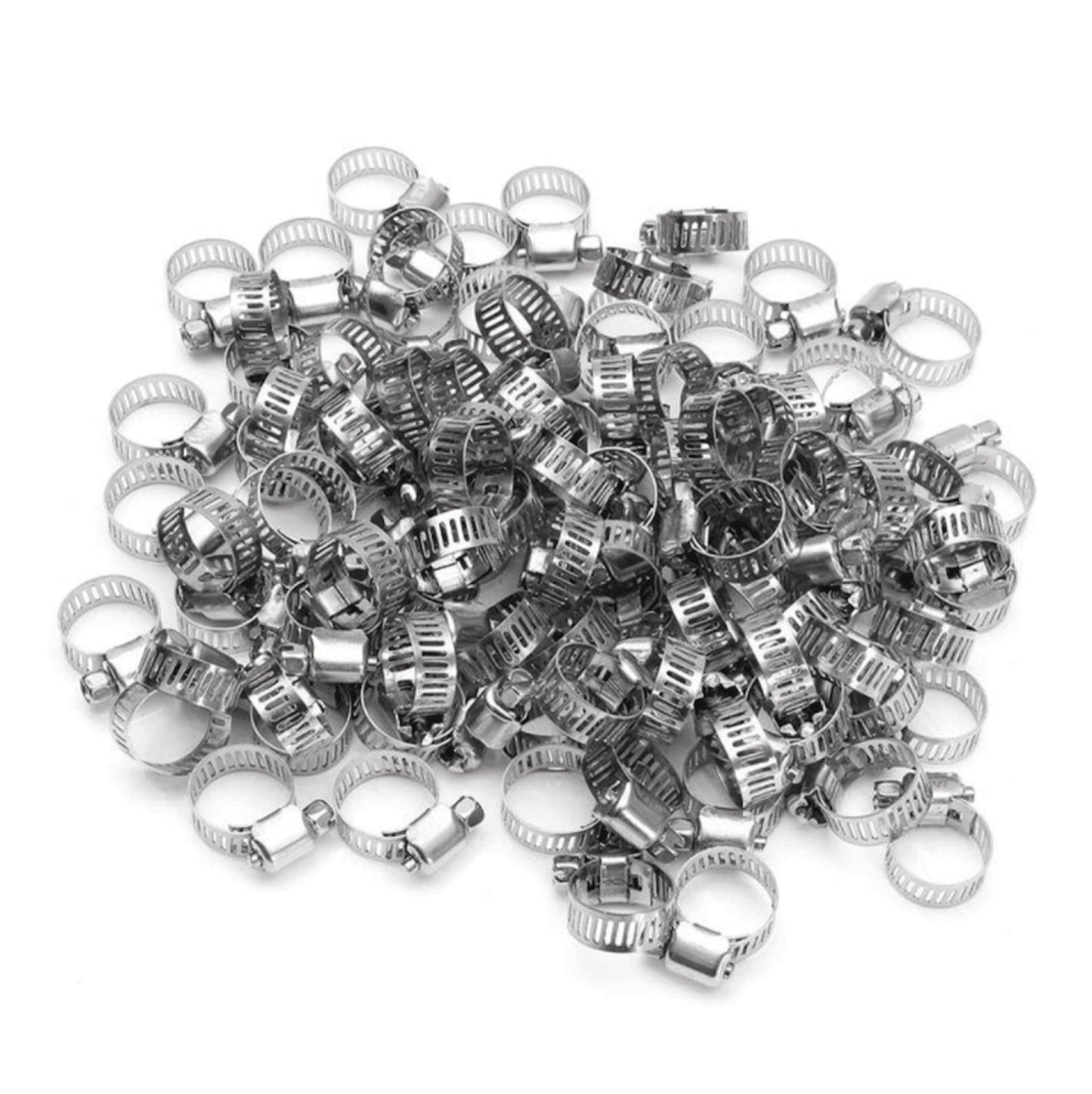 50-pack 3/8 inch - 5/8 inch Stainless Steel Adjustable Drive Hoses Fuel Clips Worm Clips