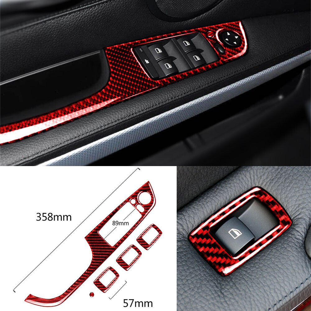 Red Carbon Fiber Window Lift Switch Button Trim for BMW 3 Series E90 E92 2005-12