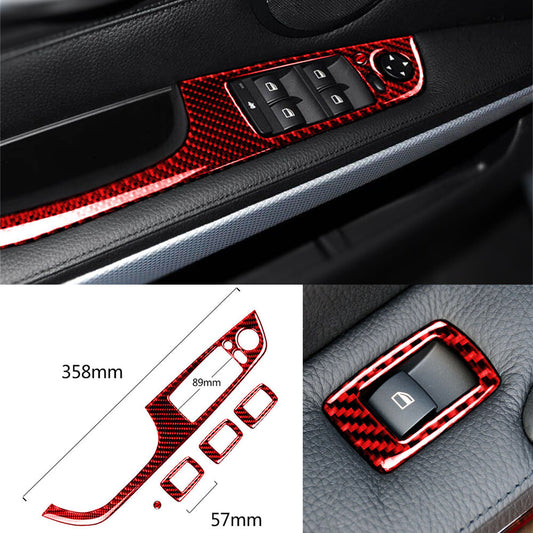Red Carbon Fiber Window Lift Switch Button Trim for BMW 3 Series E90 E92 2005-12